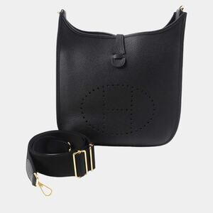 Hermes Evelyne 3PM Clemence Shoulder Bag in Black Leather